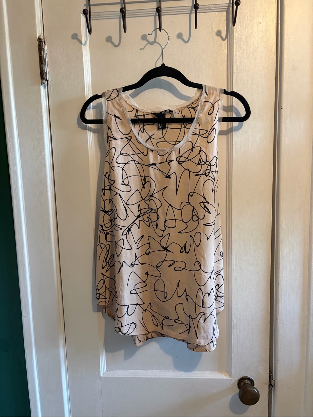 H&M Cream Tank Top with Black Scribble Print
